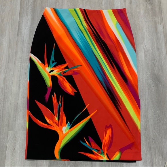 🔴Beautiful Orange Neon Pencil Skirt Side Slit 14 - Picture 1 of 10